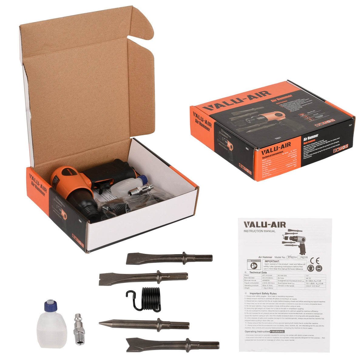 Valu-Air 7621 Air Hammer with 4 Chisels