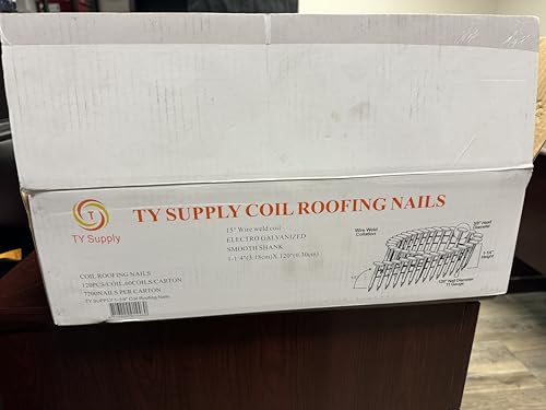 7200 Count Coil Roofing Nails 1-1/4-Inch x .120-Inch 15-Degree Round Head Wire Weld Collated Smooth Shank Electro Galvanized Coil Roofing Nails for Roofs Lathing and Sheathing Materials