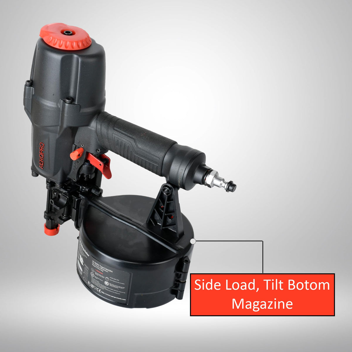 AeroPro Tools CN65Z 0 Degree 1-1/2″ to 2-1/2″ Pneumatic Coil Siding Nailer with Tool-less Depth Adjustment and Side Load, Tilt Bottom Magazine