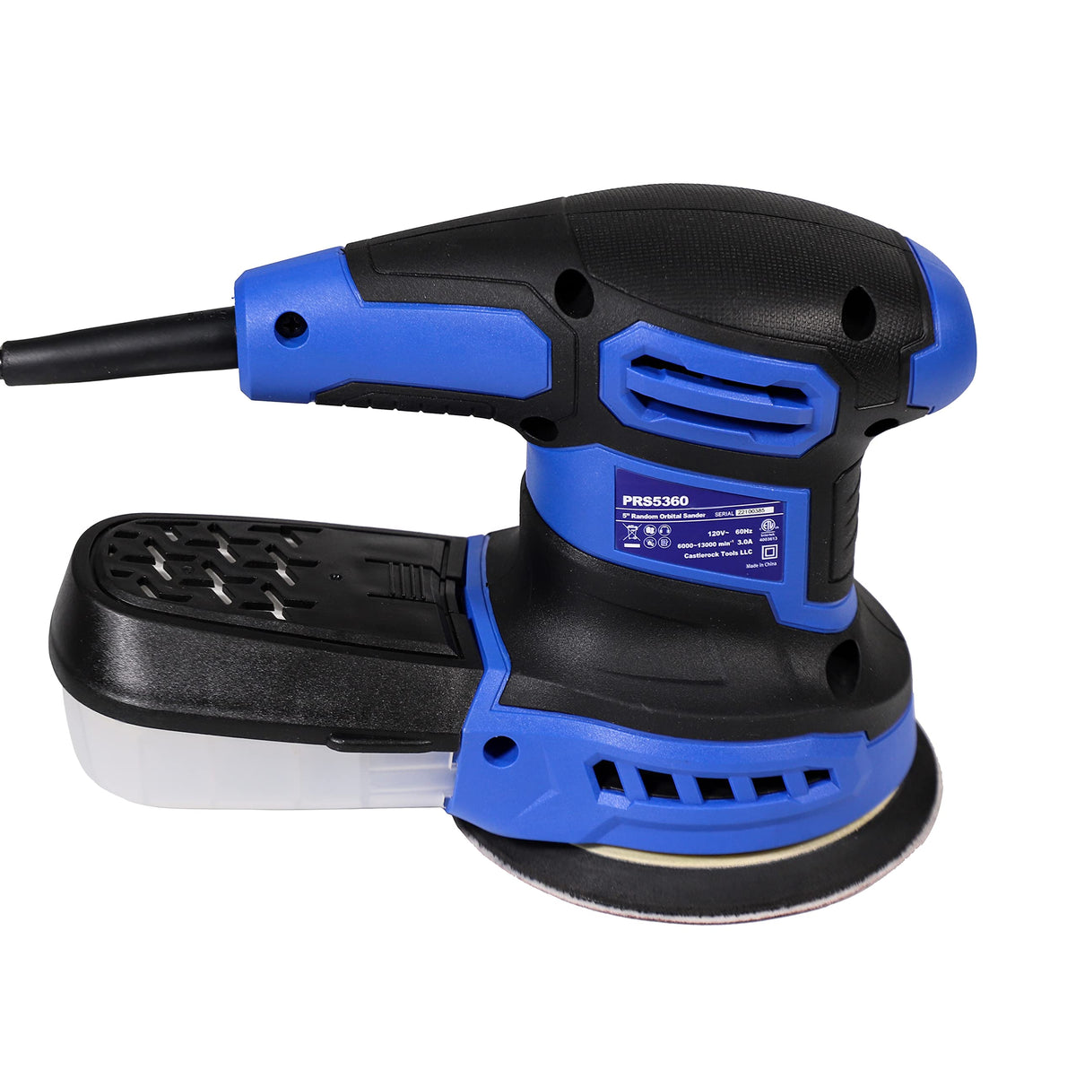 Steel Force PRS5360 5-inch 3.0A Random Orbit Sander with 8Pcs Sandpapers, 6 Variable Speed 6000-13000RPM and High-Performance Dust Collection System for Woodworking